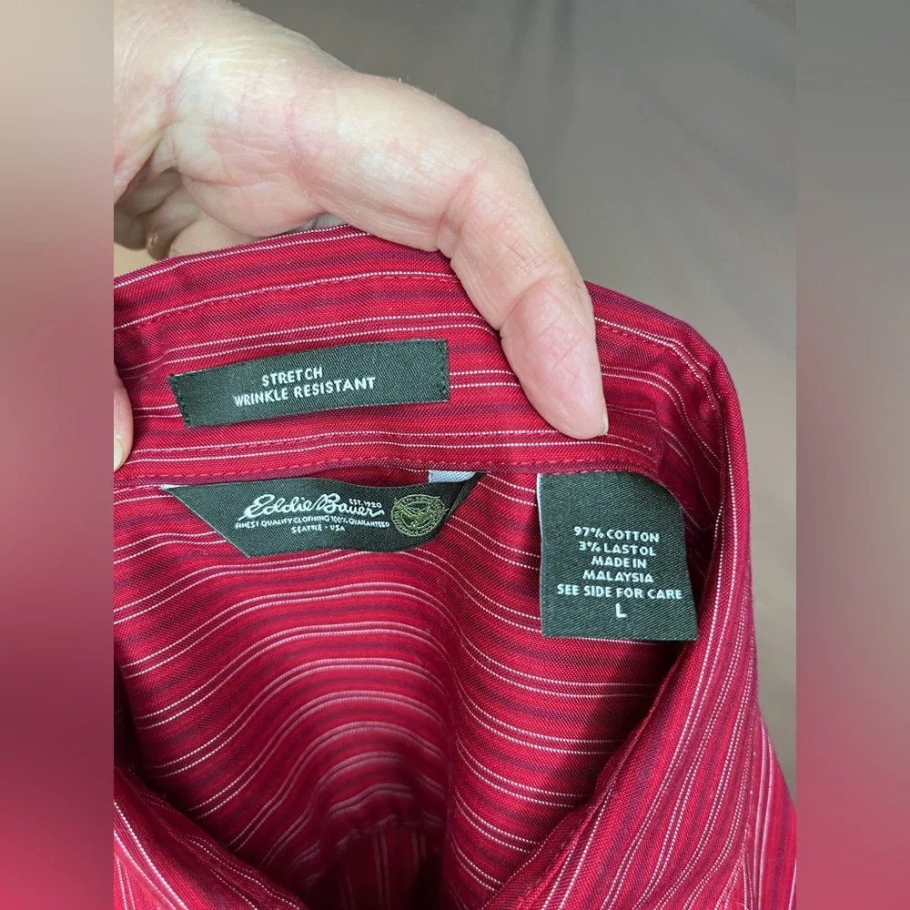 Eddie Bauer Red Striped Long Sleeve Button Down, Size L. - Picture 5 of 5